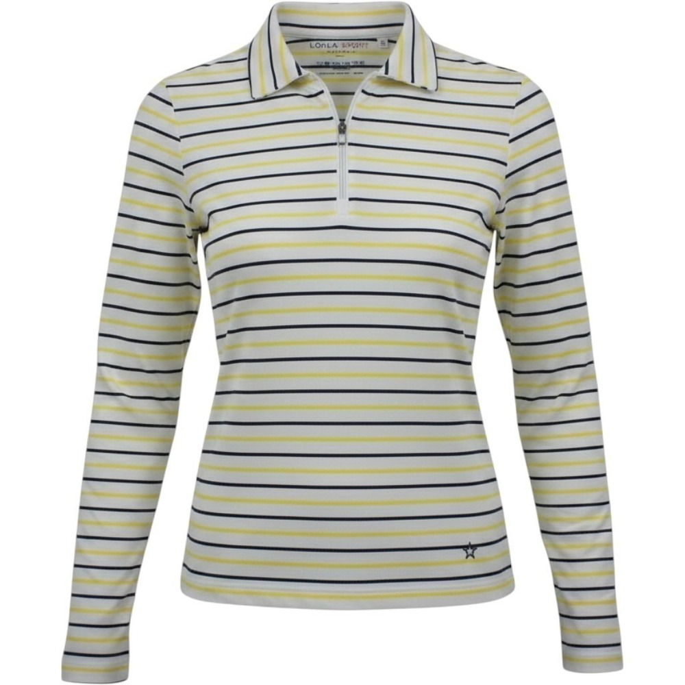 Lohla Sport Emma Striped Top Lemon Yellow Navy White Quarter Zip Polo  NEW